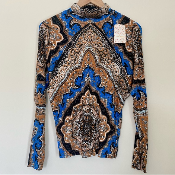 NWT FREE PEOPLE Eclipse Combo Boho Print Long Sleeve Top Size XS - Picture 3 of 8
